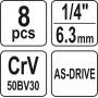 Sada nástavců 1/4&quot  šetihranné - 8 ks